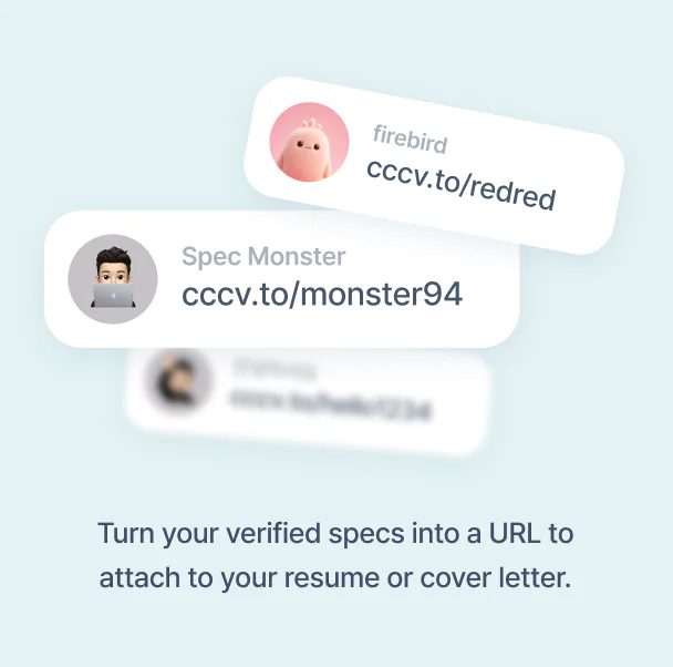 Turn verified specs into a URL to attach to your resume